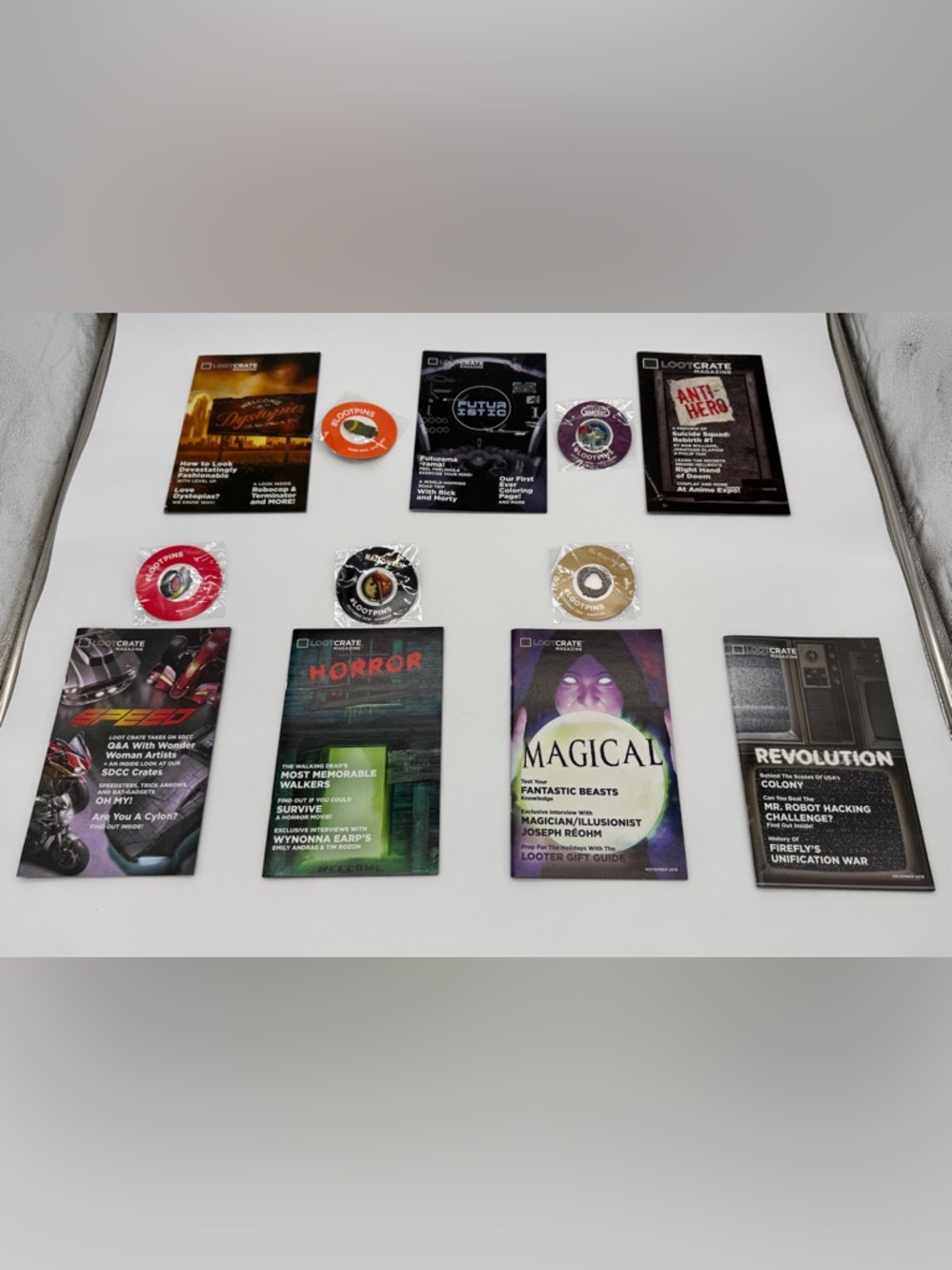 Loot Crate Magazine June - December 2016 with 5 of 7 Pins